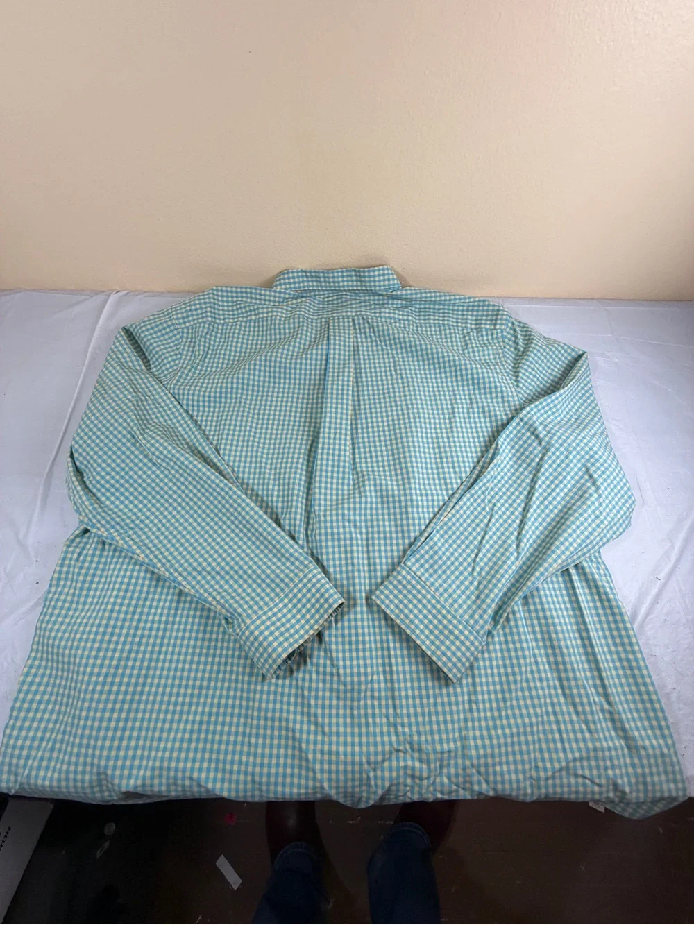 L.L. Bean Yellow and Blue Gingham Button-Down Shirt‎
